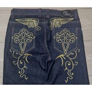 OLD SKOOL Jeans Girls Size 11 Blue Denim Embellished Gold Embroidery Juniors